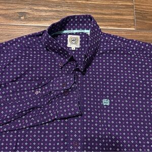 Cinch Men’s Button Down Shirt‎ Small Long Sleeve Purple Teal